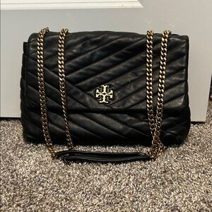 Tory Burch Black Quilted Crossbody Bag with Gold Chain